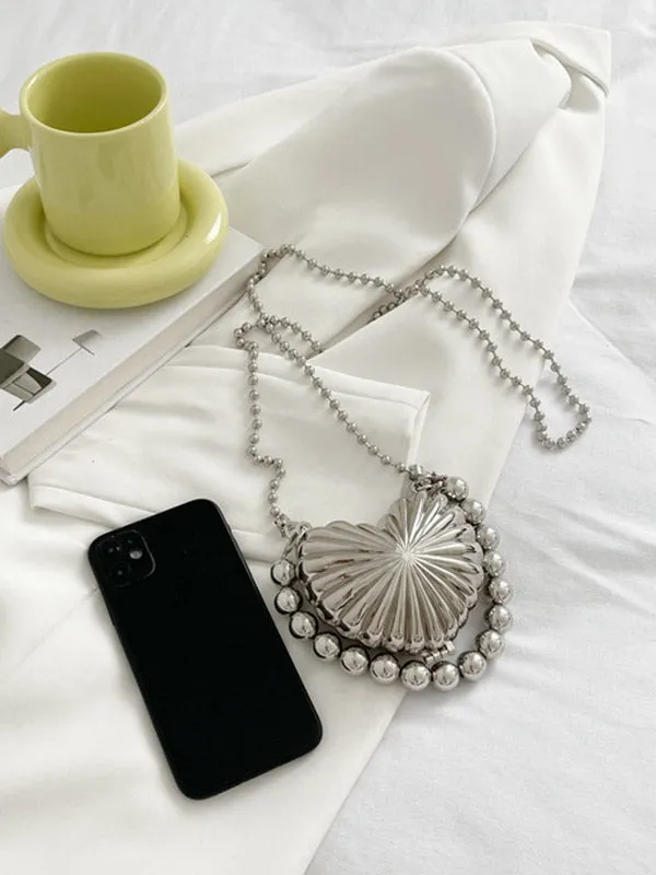 Beaded Heart Shape Pleated Shiny Handbags Crossbody Bags Bags