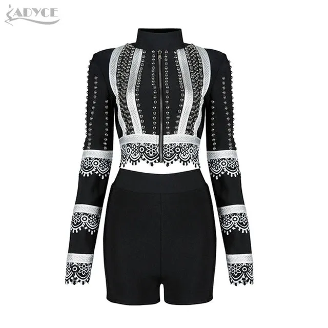 Beads Embellished Crop Tops&Pants Dress Set