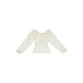 Beautees Big Girls Long Sleeve Tie-Back Satin Peasant Blouse Top - Ivory