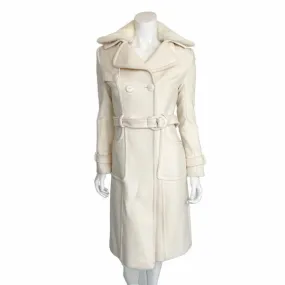 Bebe | Women's Cream Wool Blend Rabbit Fur Collar Pea Coat | Size: S