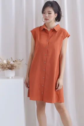 Becks Cap Sleeve Shirt Dress In Brick Orange