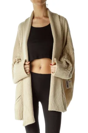 Beige Cable Knit Open Fron Sweater