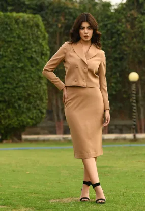 Beige Cotton Blend Glorious Double-Breasted Crop Blazer