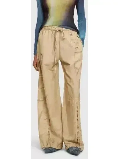 Beige Cotton Cargo Wide-Leg Pants