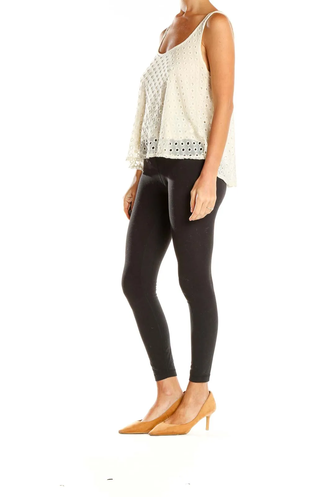 Beige Eyelet Bohemian Tank Top