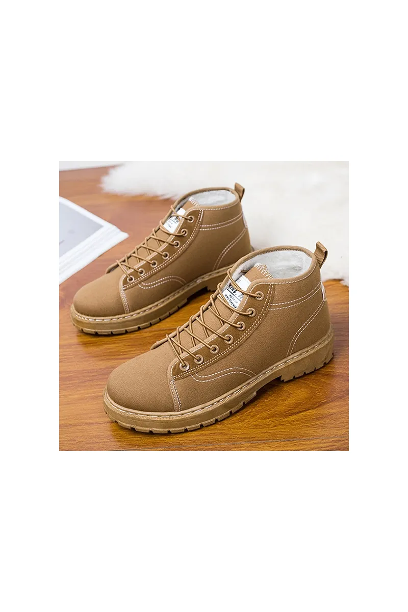 Beige Fur Lining Boots Mens Shoes Cotton Vintage Winter Drawstring Guy