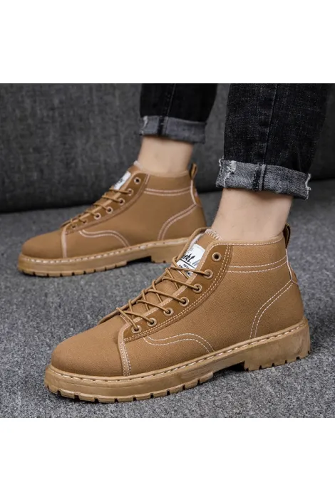 Beige Fur Lining Boots Mens Shoes Cotton Vintage Winter Drawstring Guy