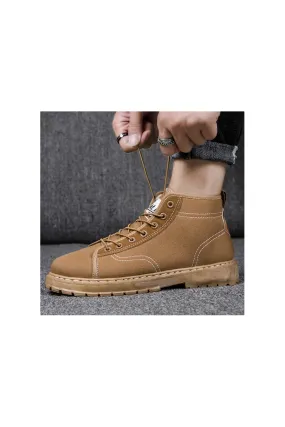 Beige Fur Lining Boots Mens Shoes Cotton Vintage Winter Drawstring Guy