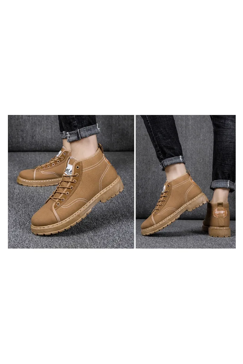 Beige Fur Lining Boots Mens Shoes Cotton Vintage Winter Drawstring Guy