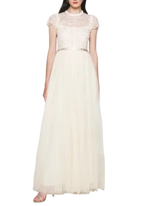 Beige Giselle Floral Embroidered Gown