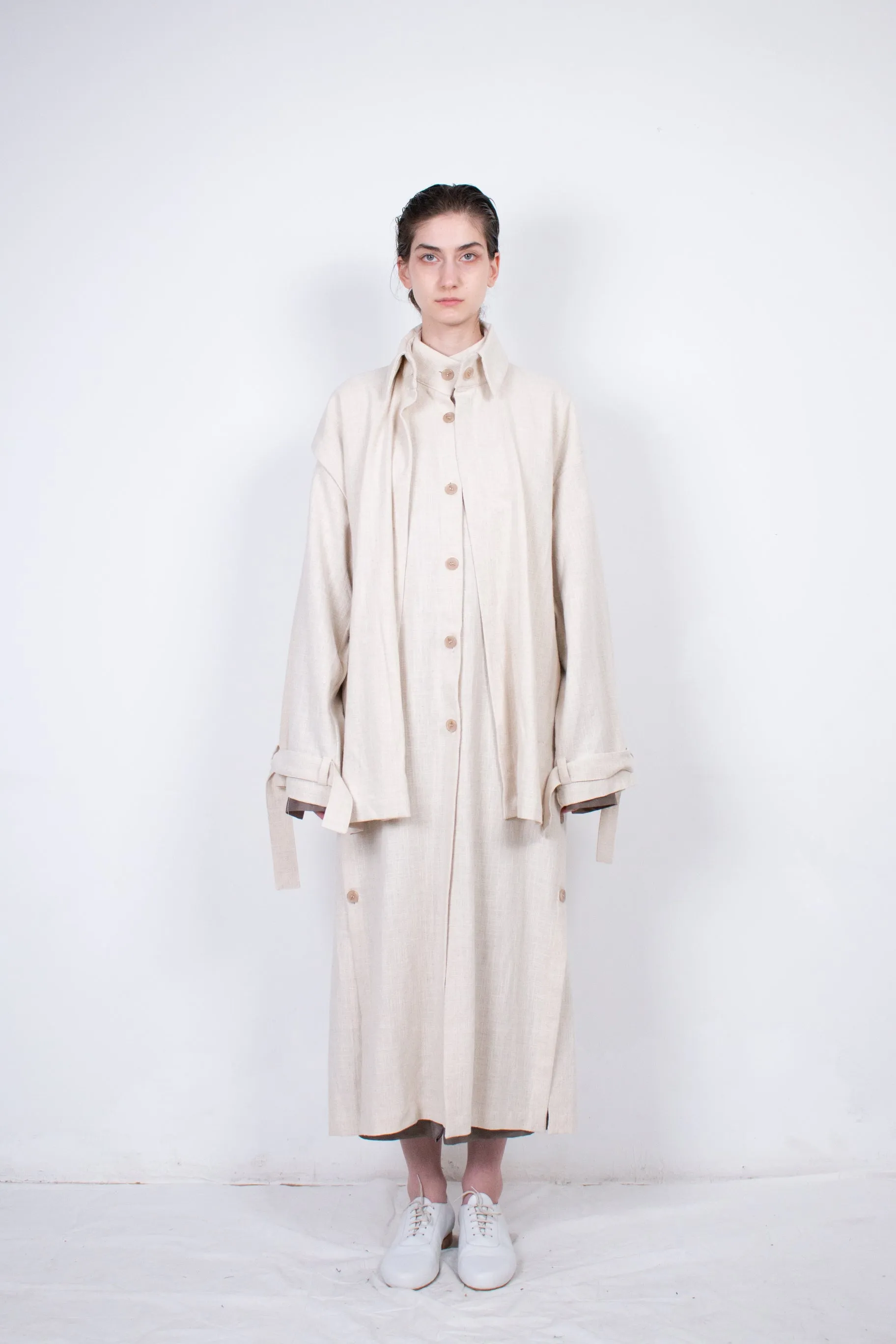 Beige Layered Flax Coat