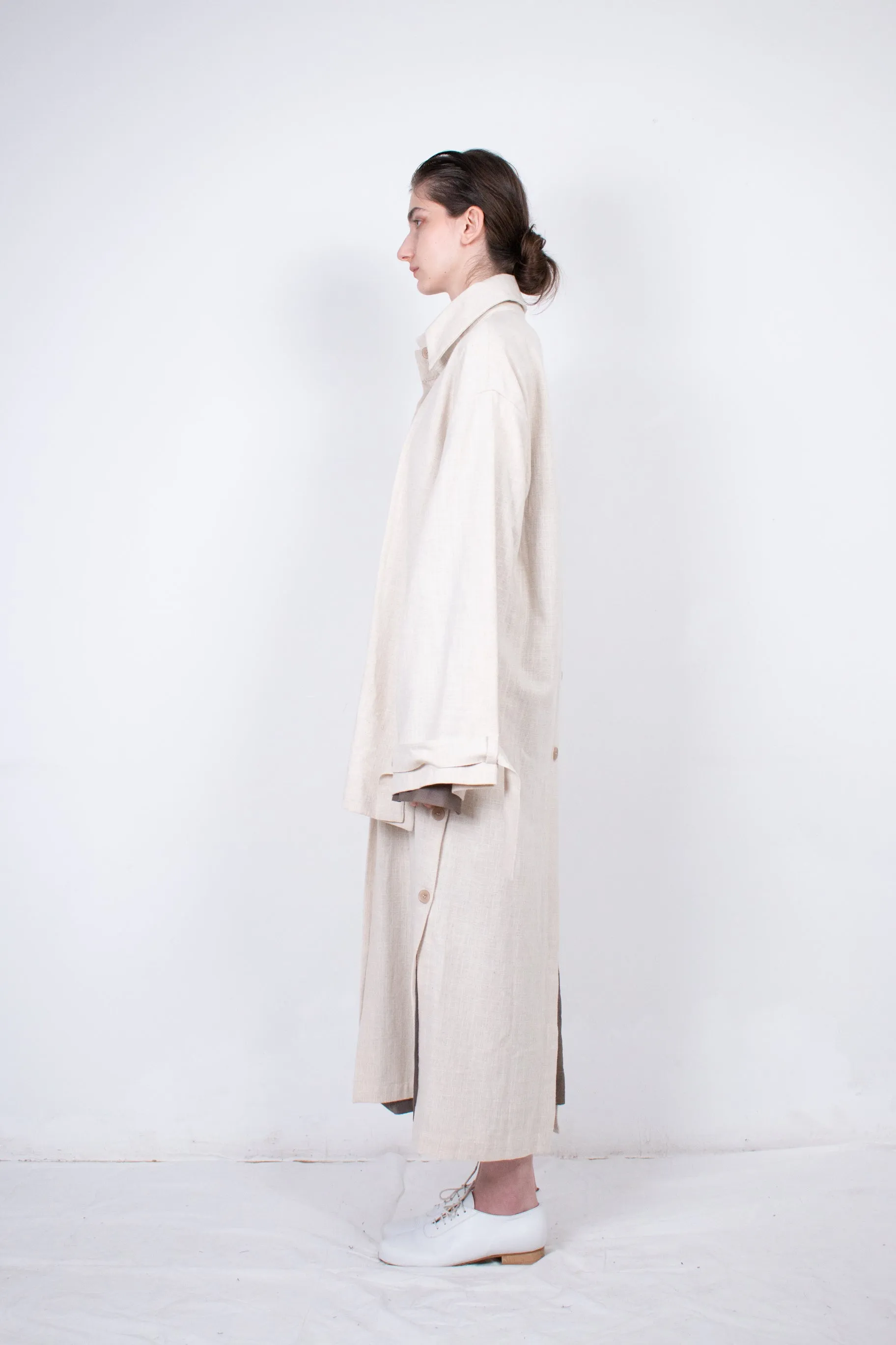 Beige Layered Flax Coat