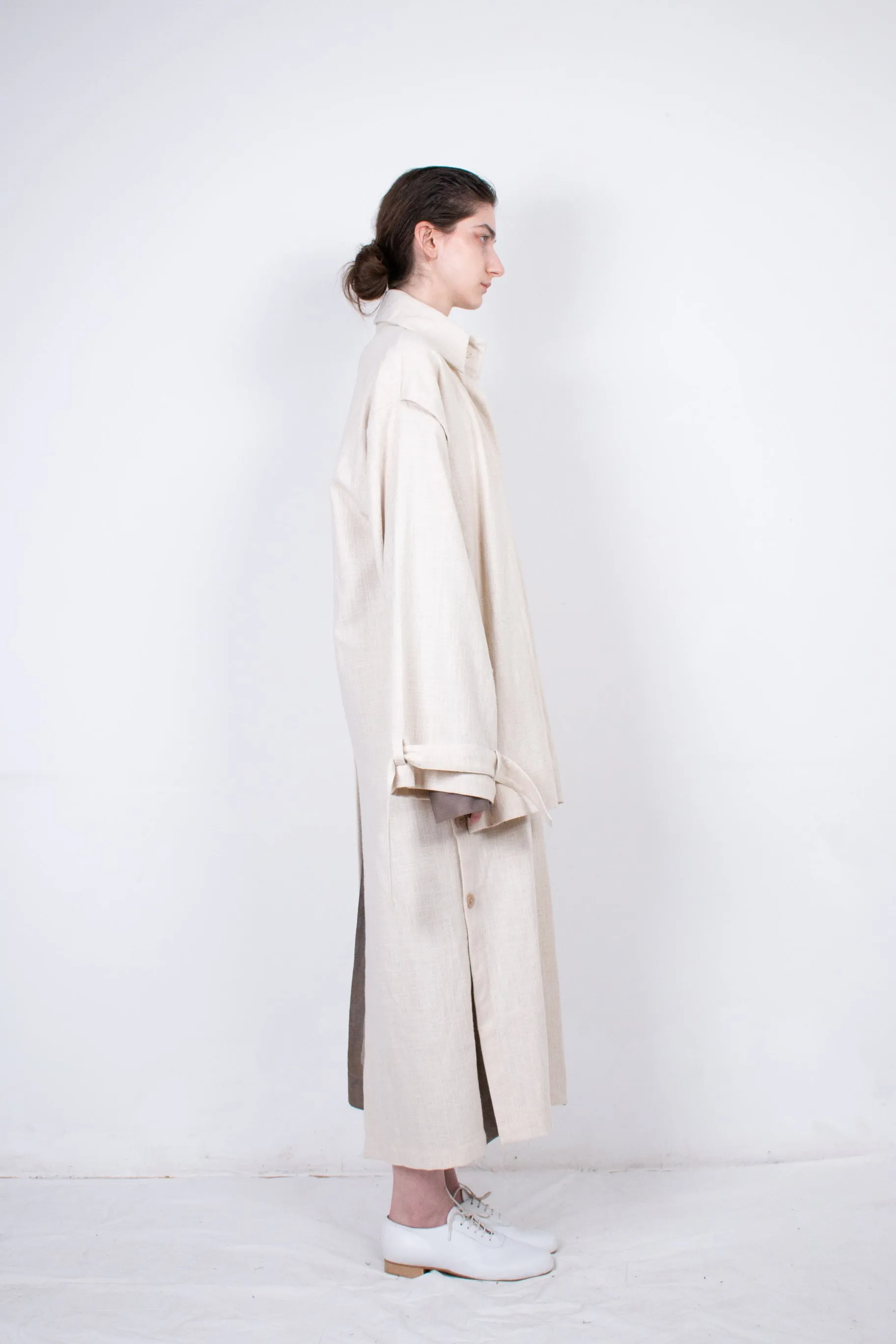 Beige Layered Flax Coat