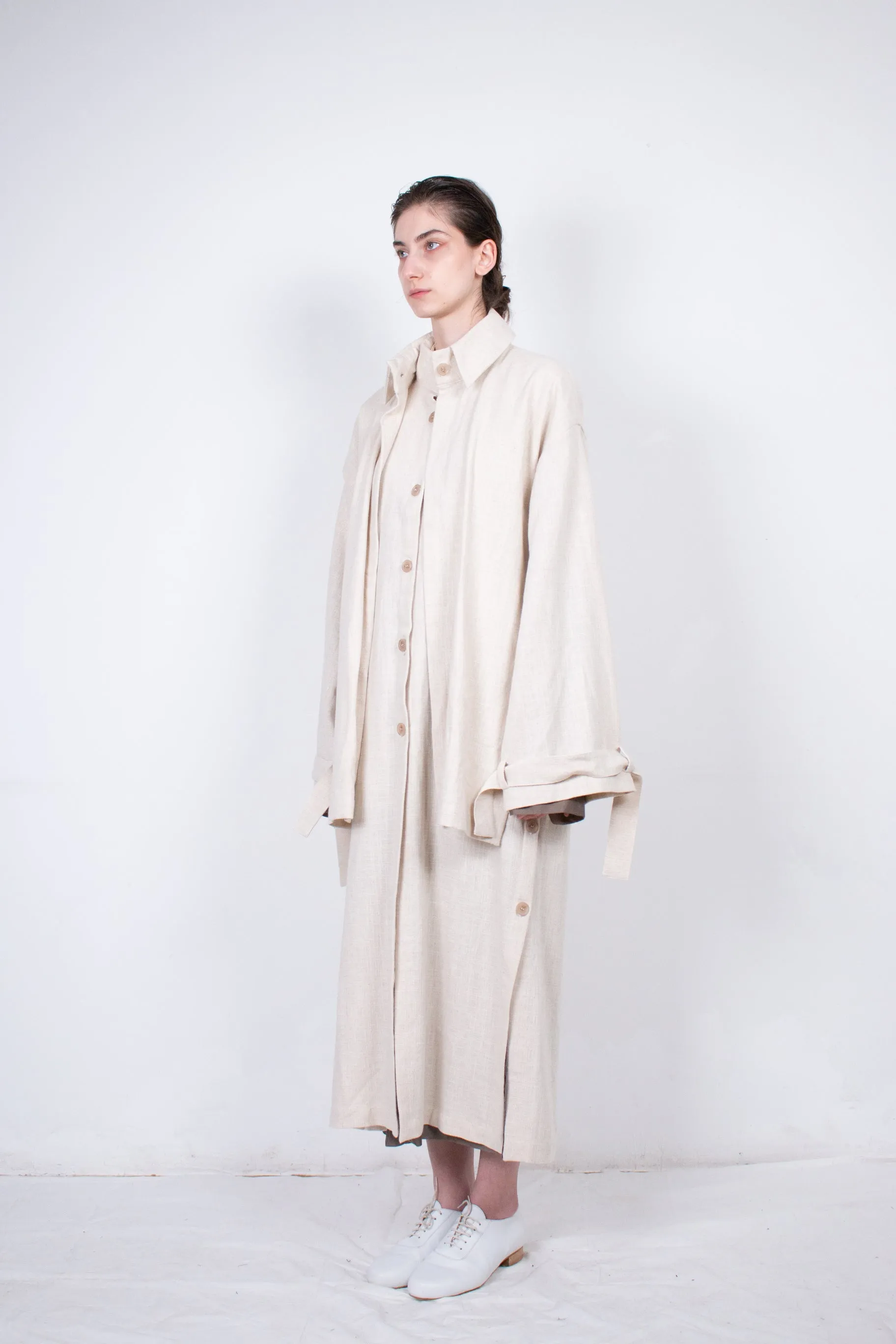 Beige Layered Flax Coat
