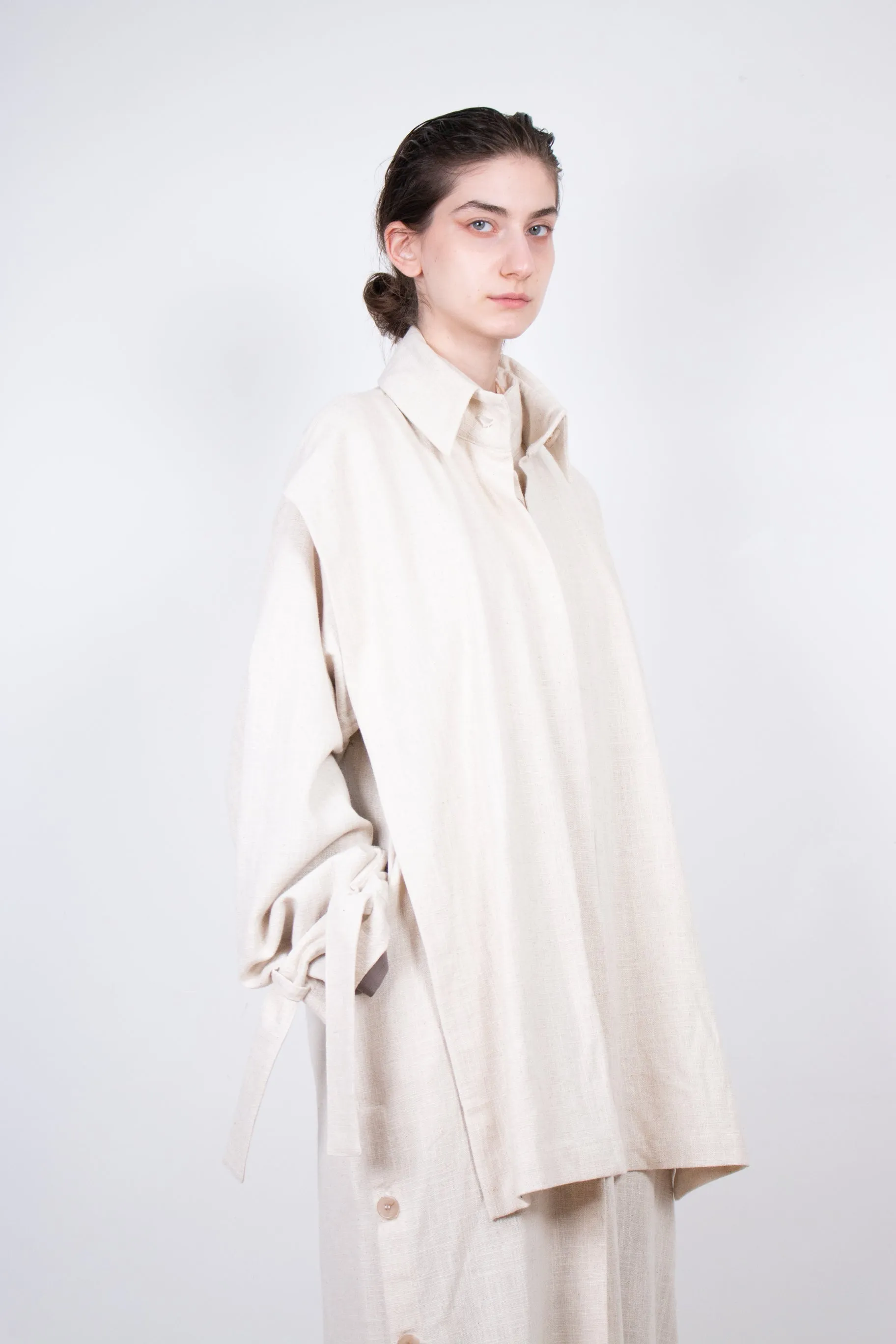 Beige Layered Flax Coat