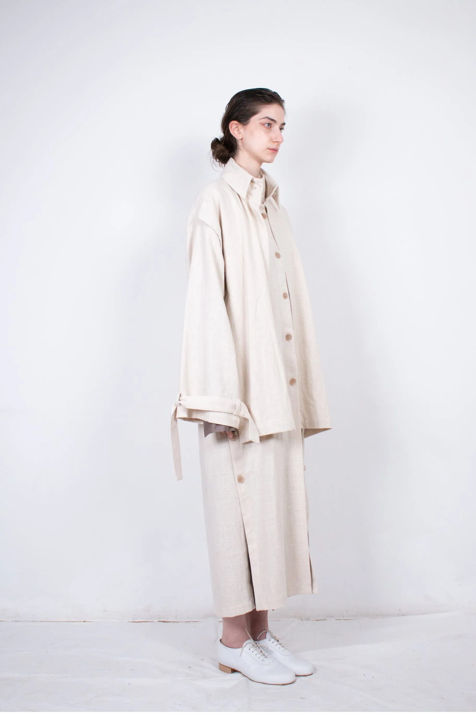 Beige Layered Flax Coat
