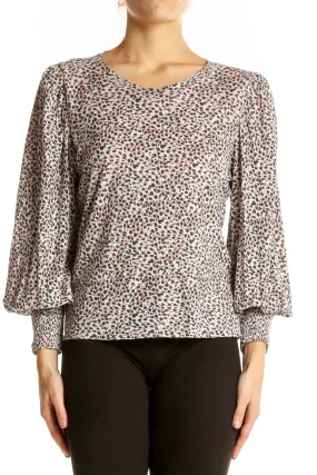 Beige Leopard Print Puff Sleeve Top
