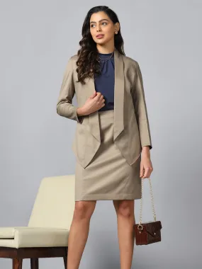 Beige Open-Front Shawl Collar Formal Blaze