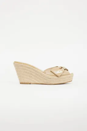 Beige Patent Espadrille Bow Sandal