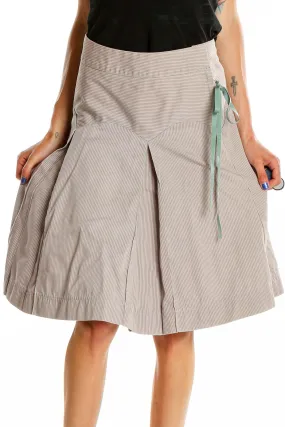 Beige Pleated A-Line Midi Skirt