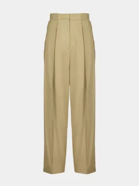 Beige Pleated High-Waisted Trousers