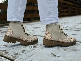 BEIGE   PRINT FLOWERS -BOOTS