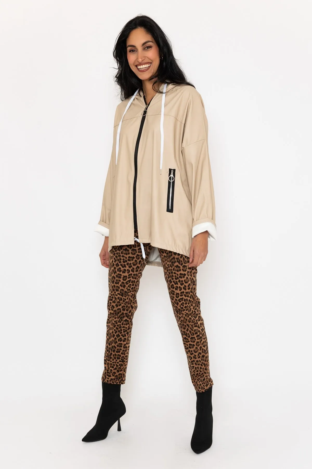 Beige PU Zip Up Jacket