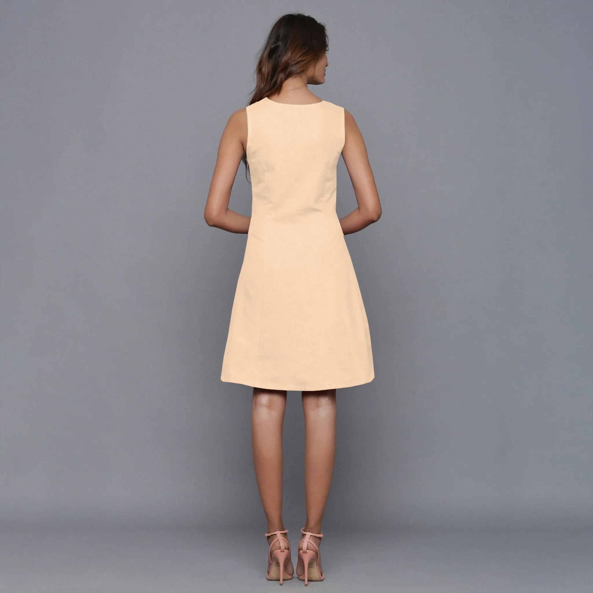Beige Warm Cotton Flannel Button-Down Short Dress