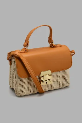 Beige Weave Crossbody Bag