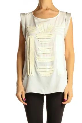 Beige White Textured Retro Top