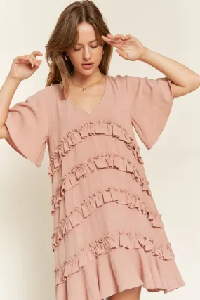 Bell Sleeve Tiered Ruffle Mini Dress