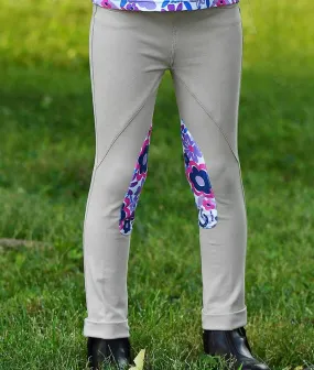 Belle and Bow Schooling Jodhpurs, Tan with Flower Power Knee Patch