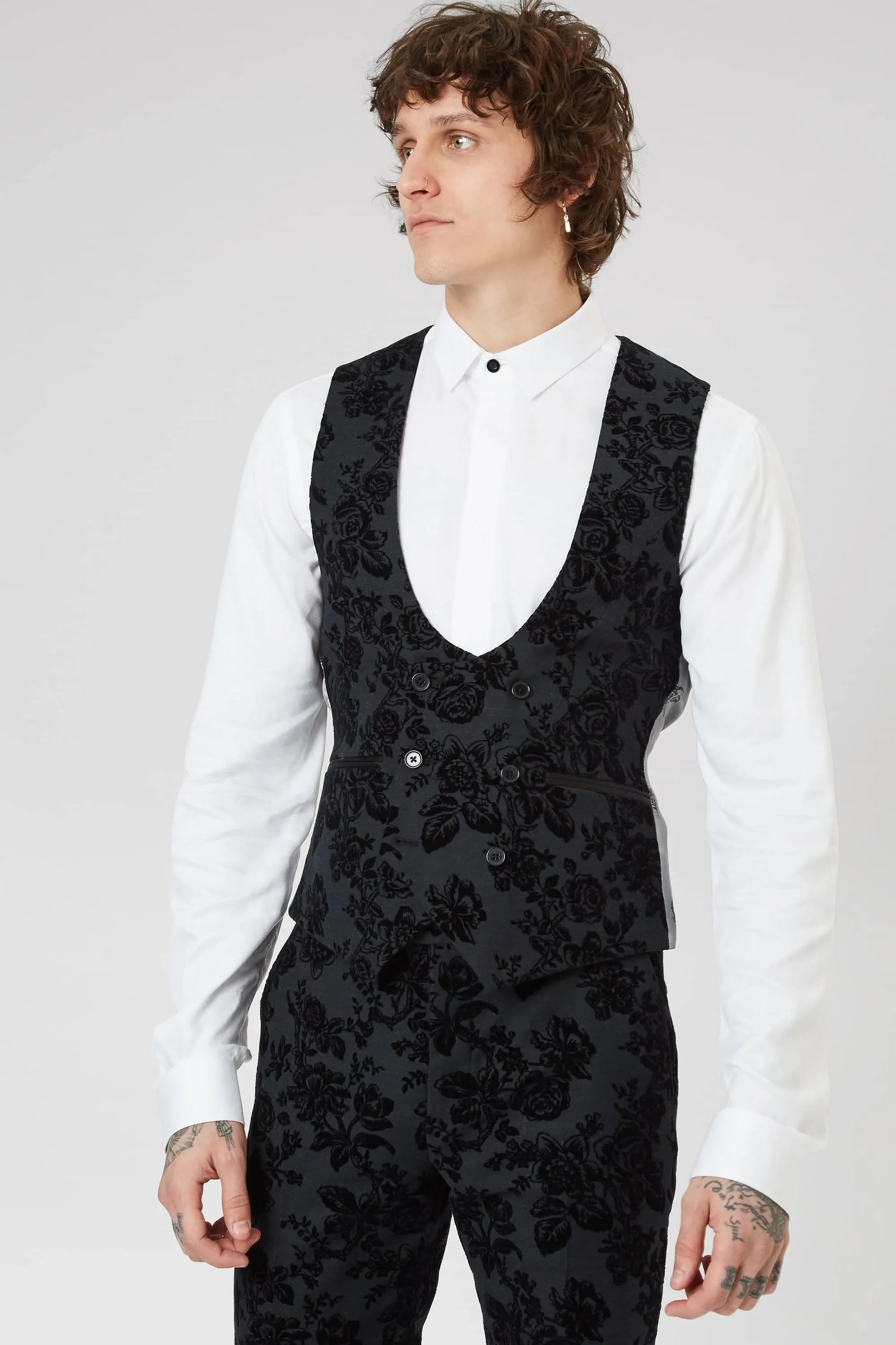 Belsize Skinny Fit Black Floral Tuxedo Suit - ARCHIVE