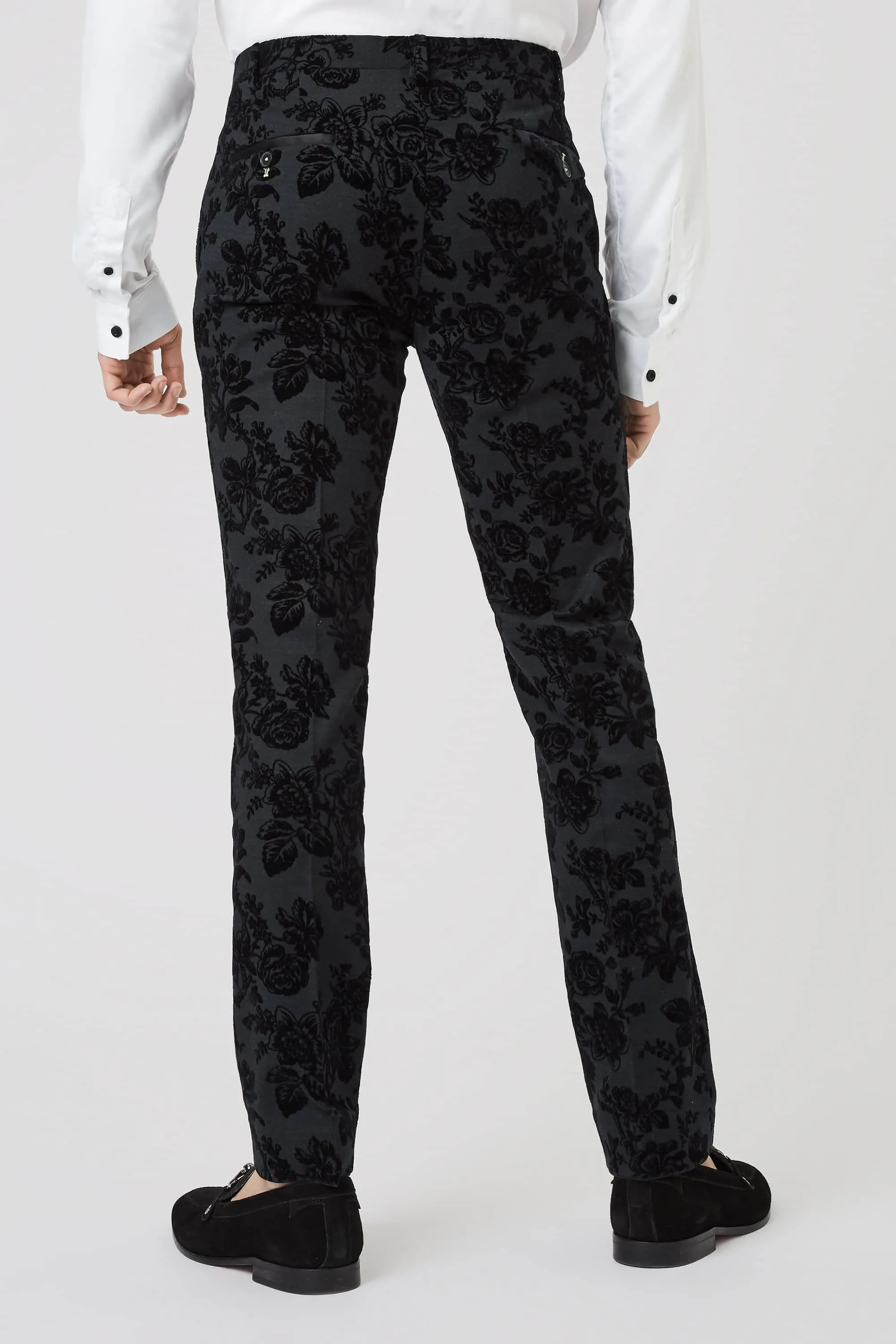 Belsize Skinny Fit Black Floral Tuxedo Suit - ARCHIVE