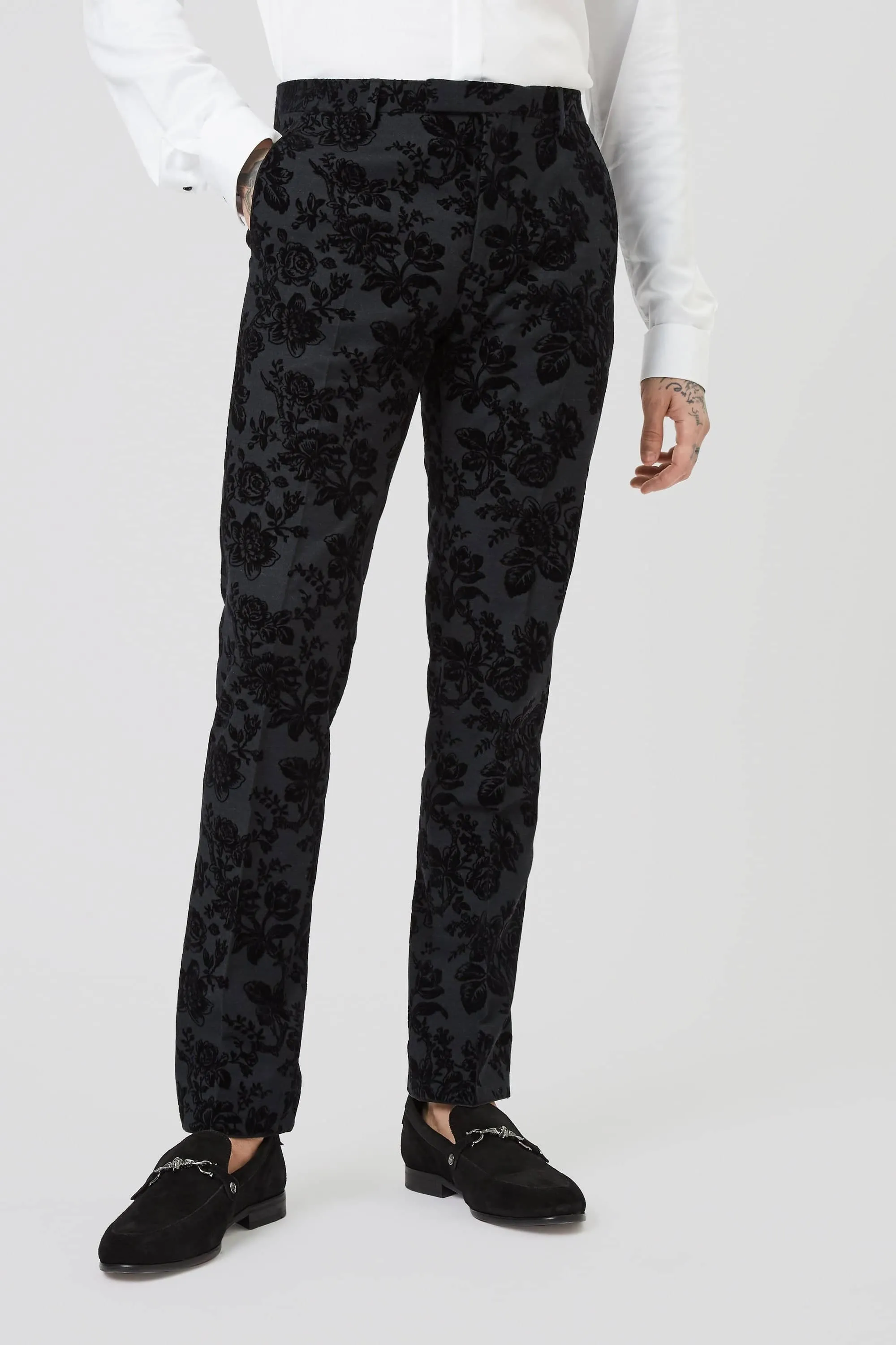 Belsize Skinny Fit Black Floral Tuxedo Suit - ARCHIVE