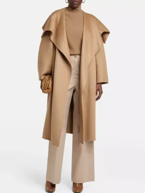 Belted Cashmere and Wool Wrap Coat in Camel