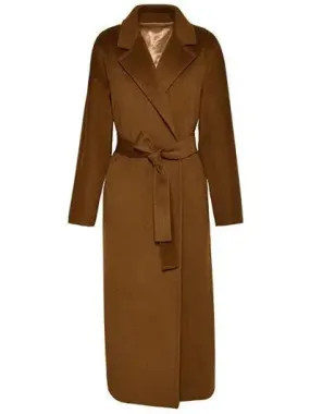 Belted Cashmere Wool Wrap Coat, Dark Caramel