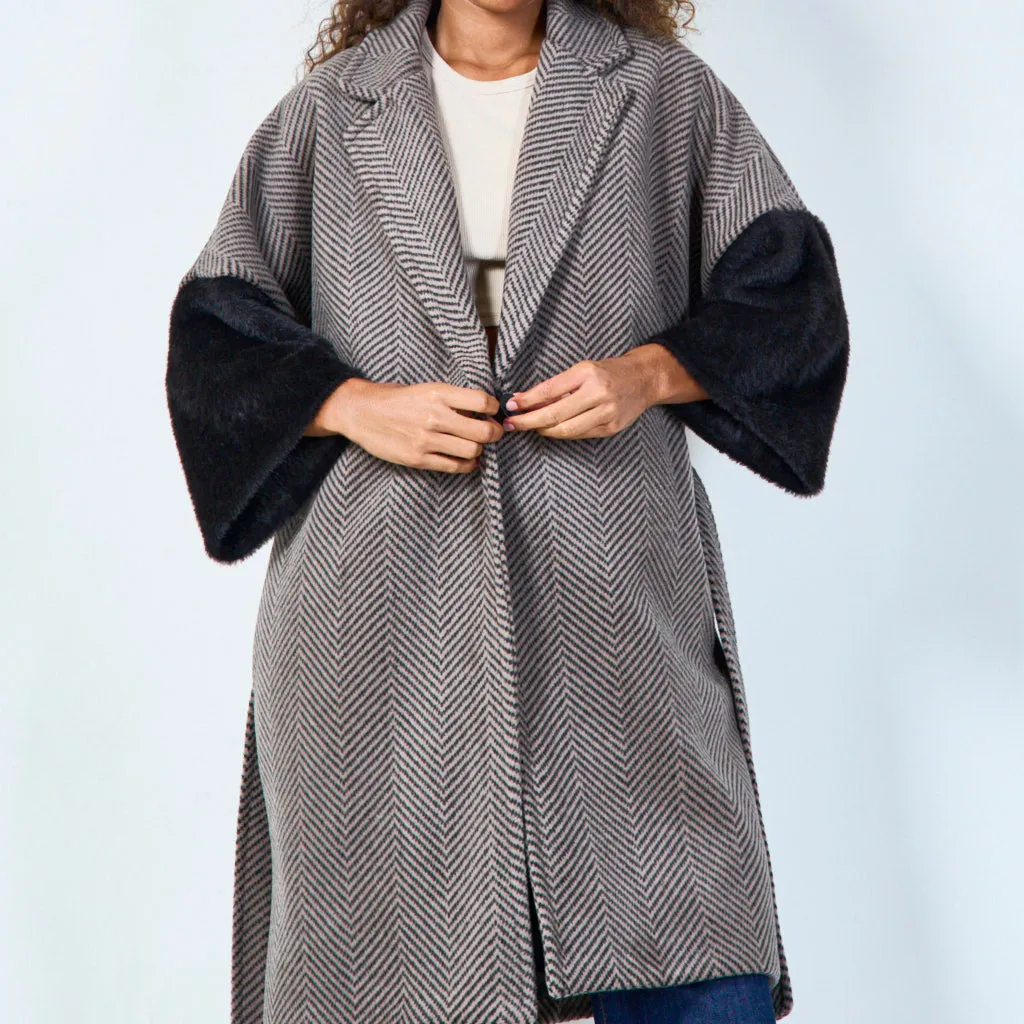 Belted chevron wool coat wholesale