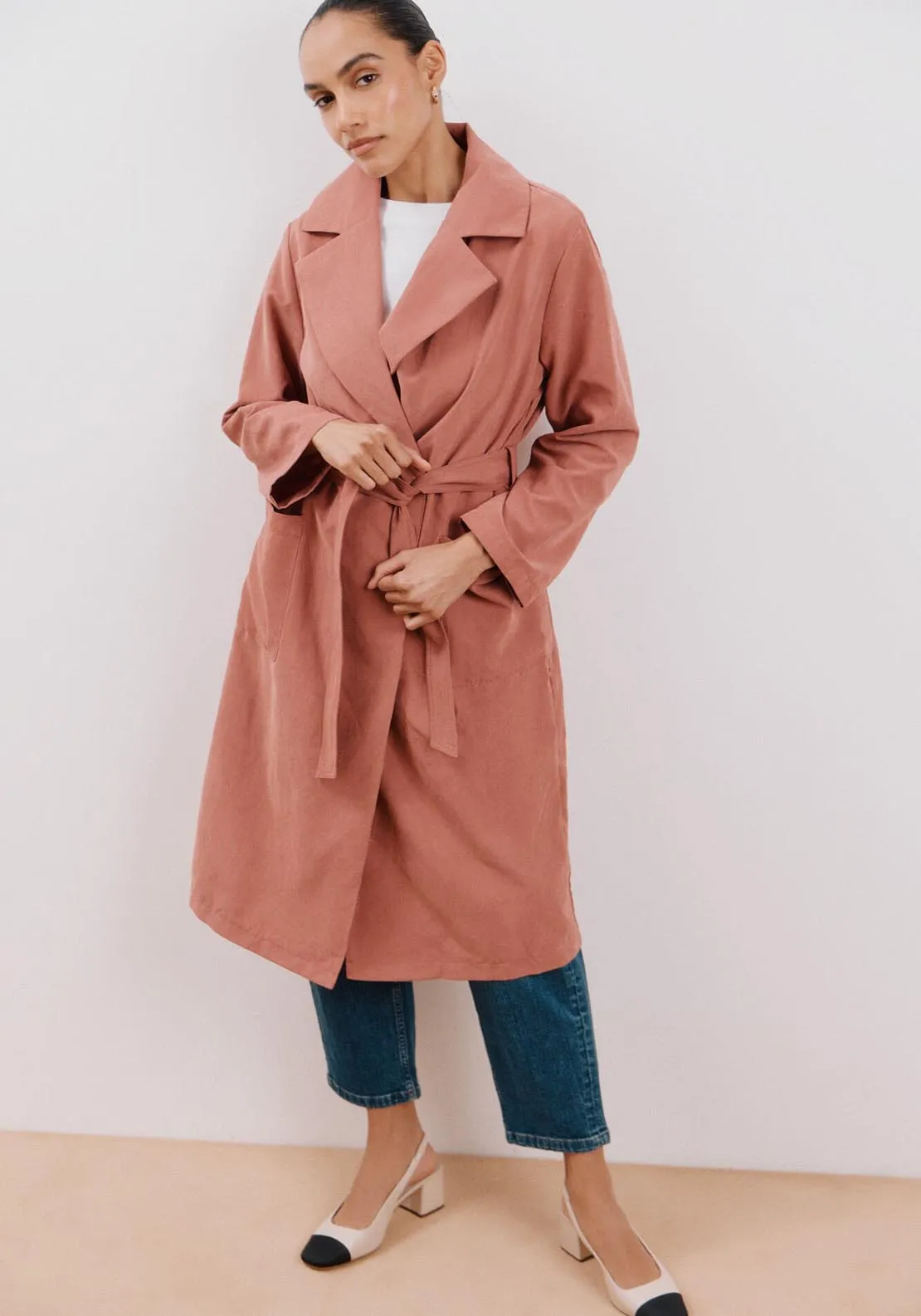 Belted Coloured Trench Coat - Pink