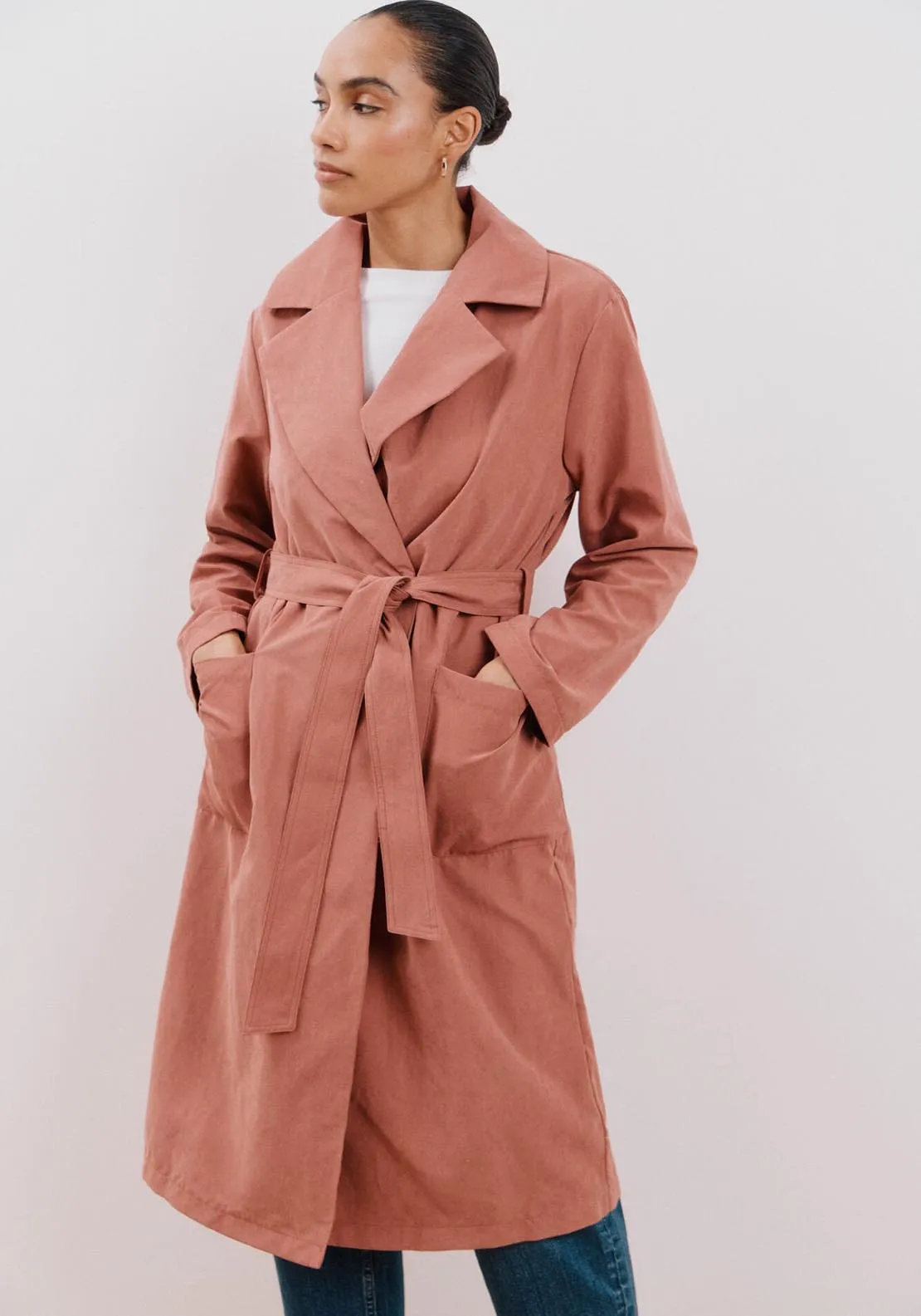 Belted Coloured Trench Coat - Pink