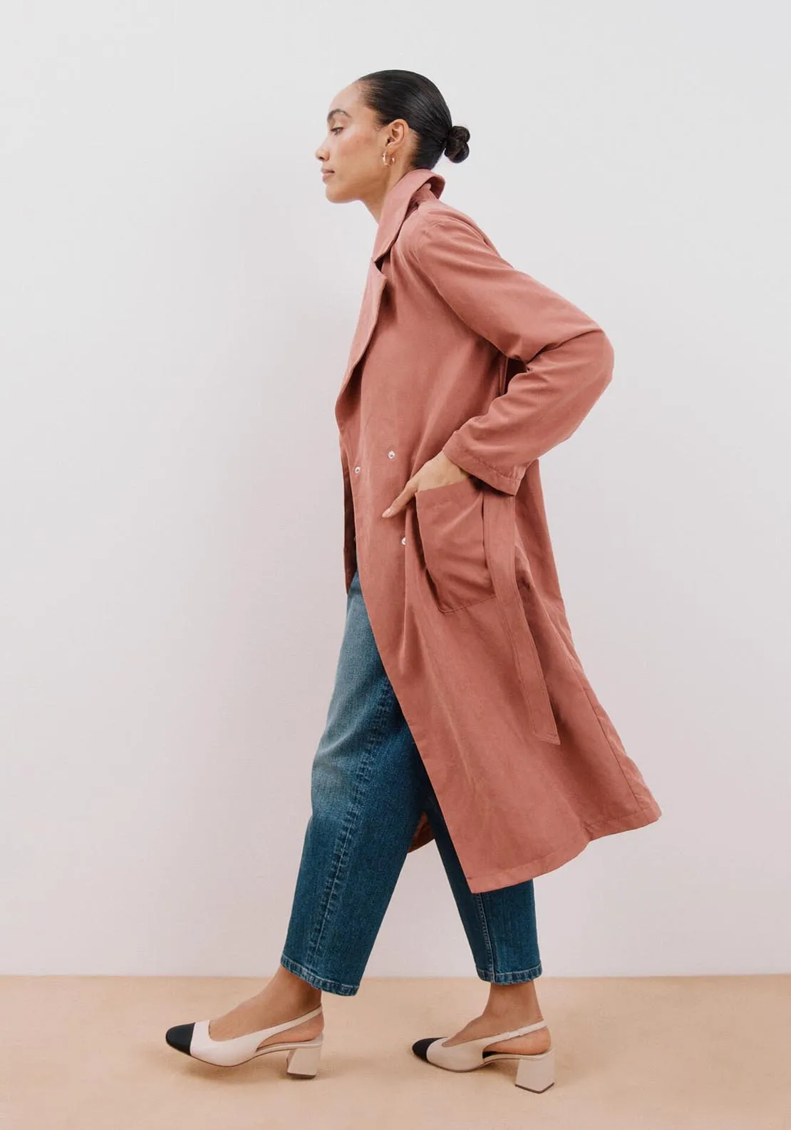 Belted Coloured Trench Coat - Pink