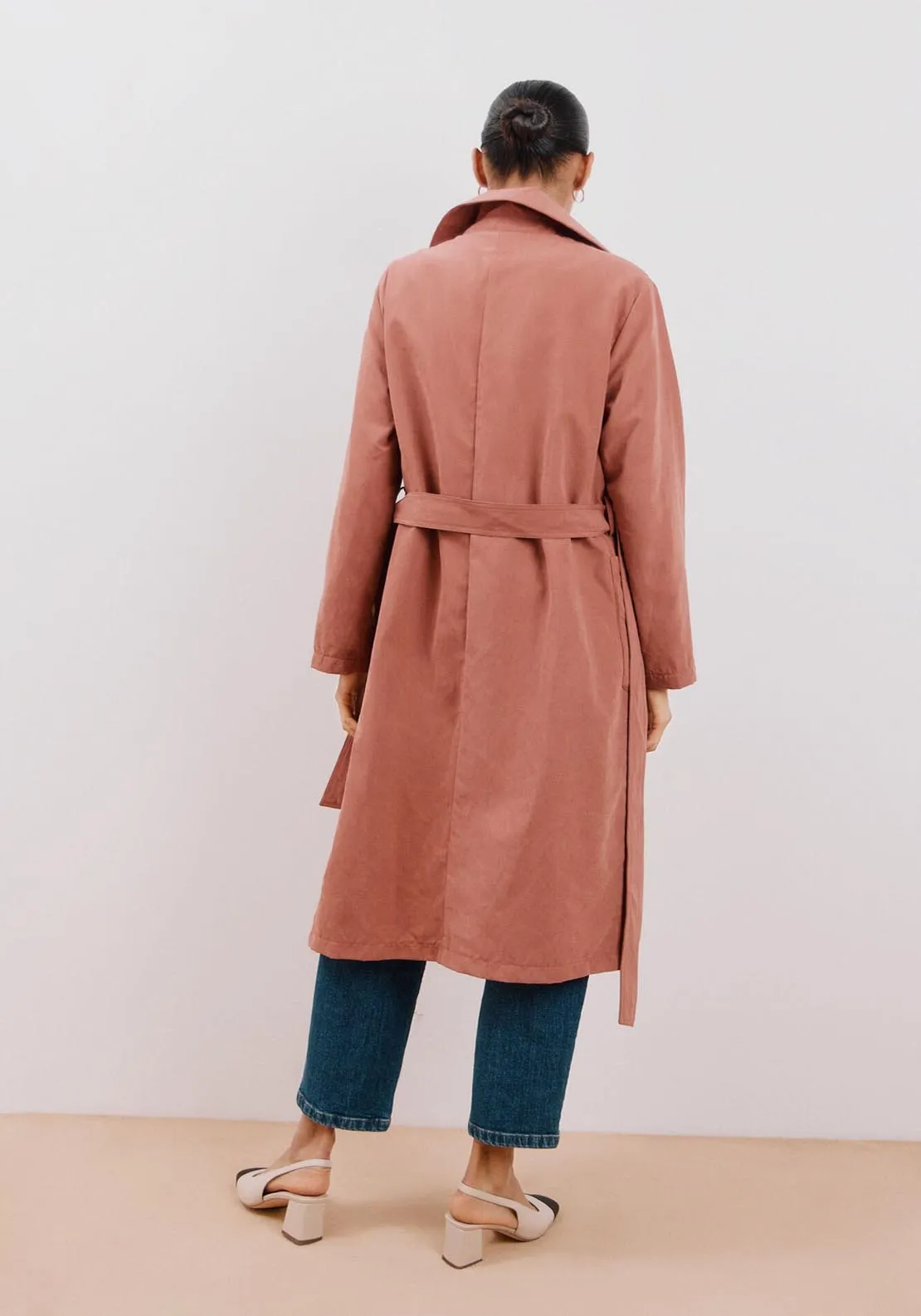 Belted Coloured Trench Coat - Pink
