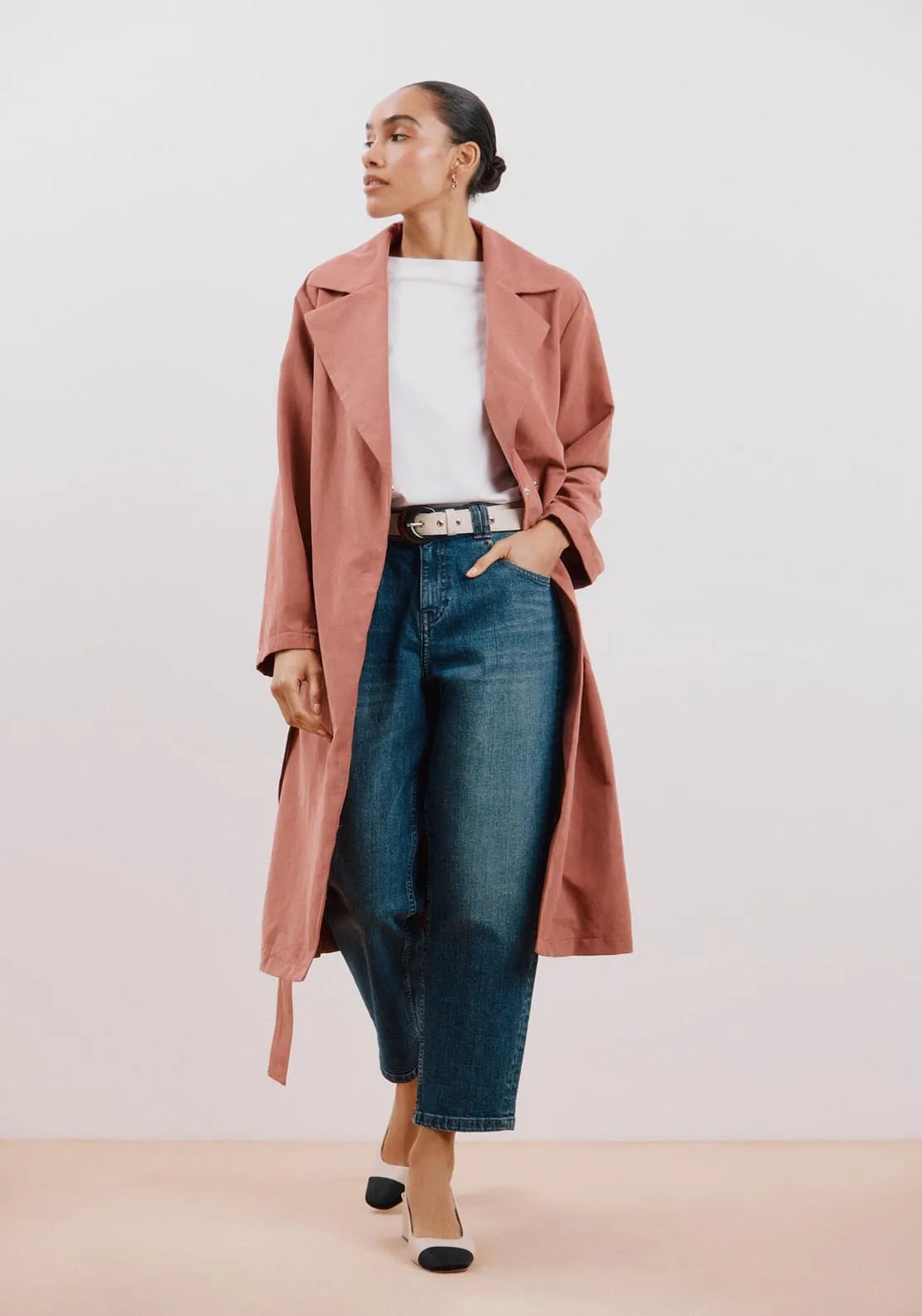 Belted Coloured Trench Coat - Pink