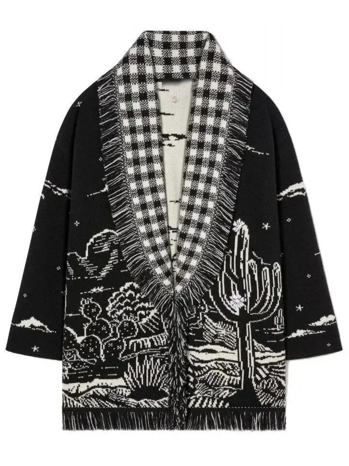 Belted Desert Night Fringed Cardigan