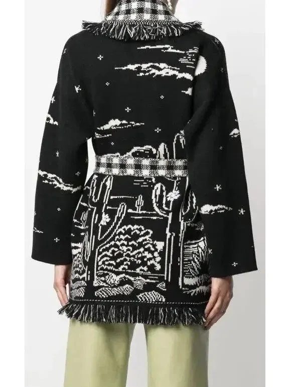Belted Desert Night Fringed Cardigan
