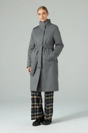BELTED LONGLINE PADDED COAT WITH A HOOD ANTRACITE