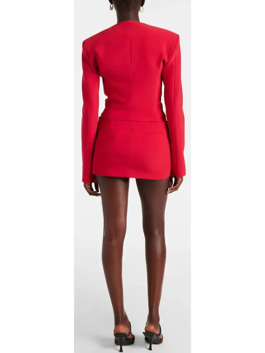 Belted Red Crepe Mini Skirt