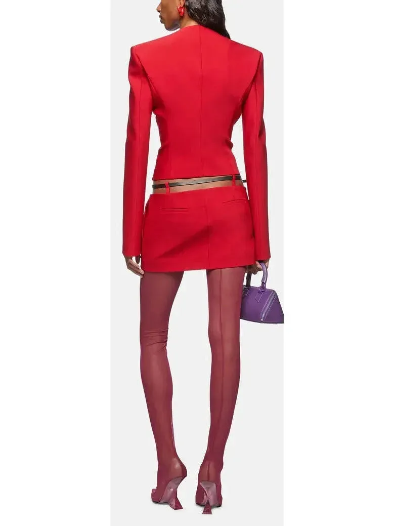 Belted Red Crepe Mini Skirt