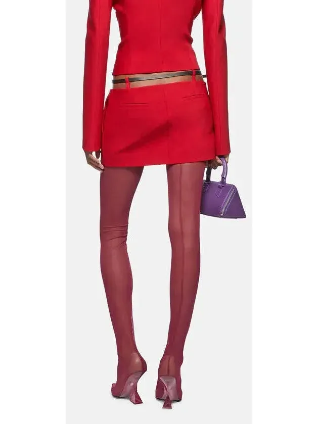 Belted Red Crepe Mini Skirt