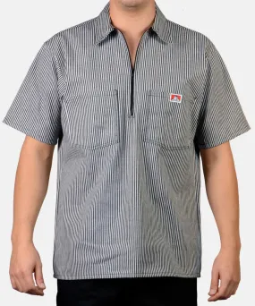 Ben Davis Short Sleeve Half-Zip Work Shirt - Black Stripe